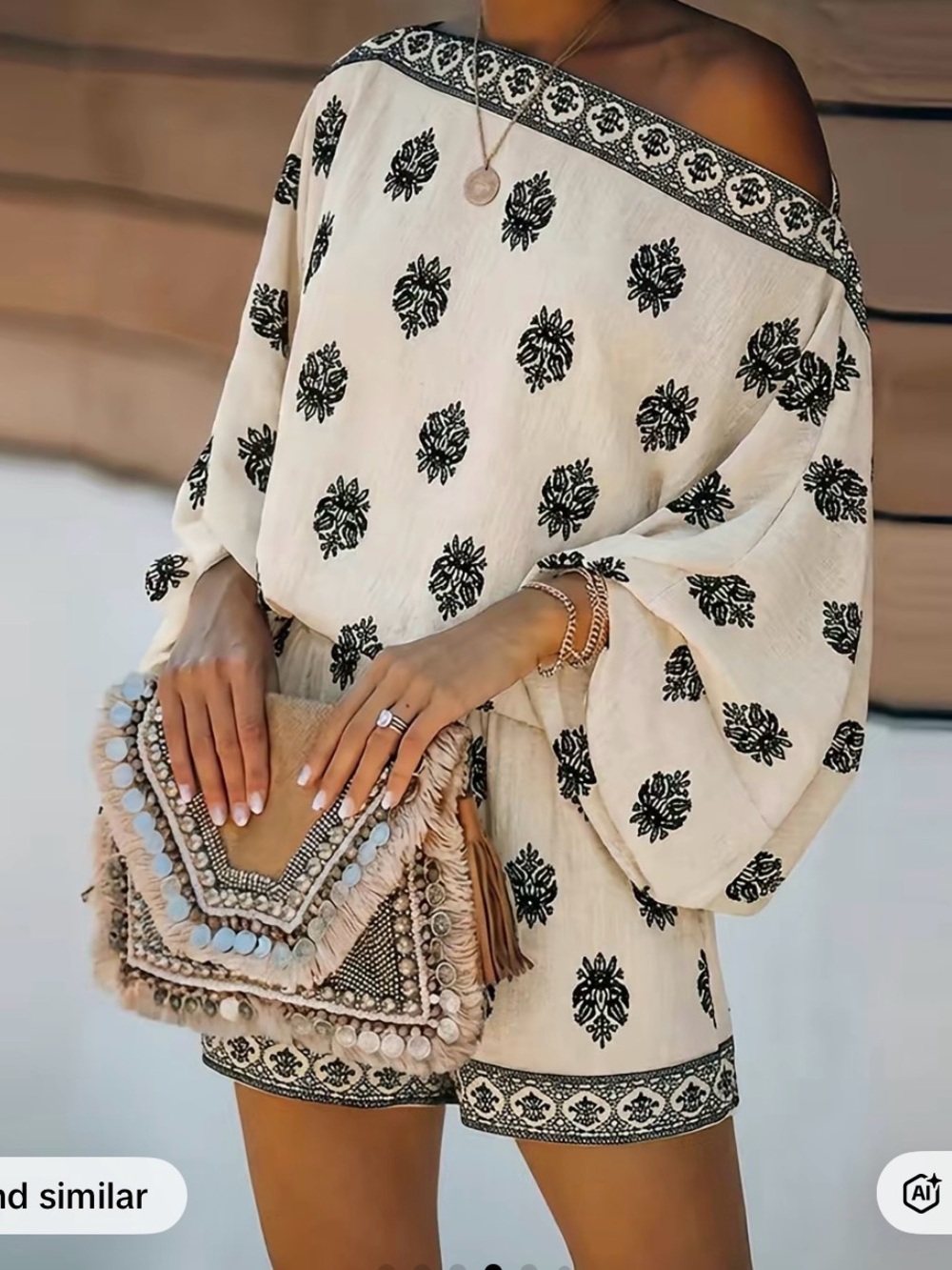 ChicMe off the shoulder lantern sleeve off the shoulder top and shorts set